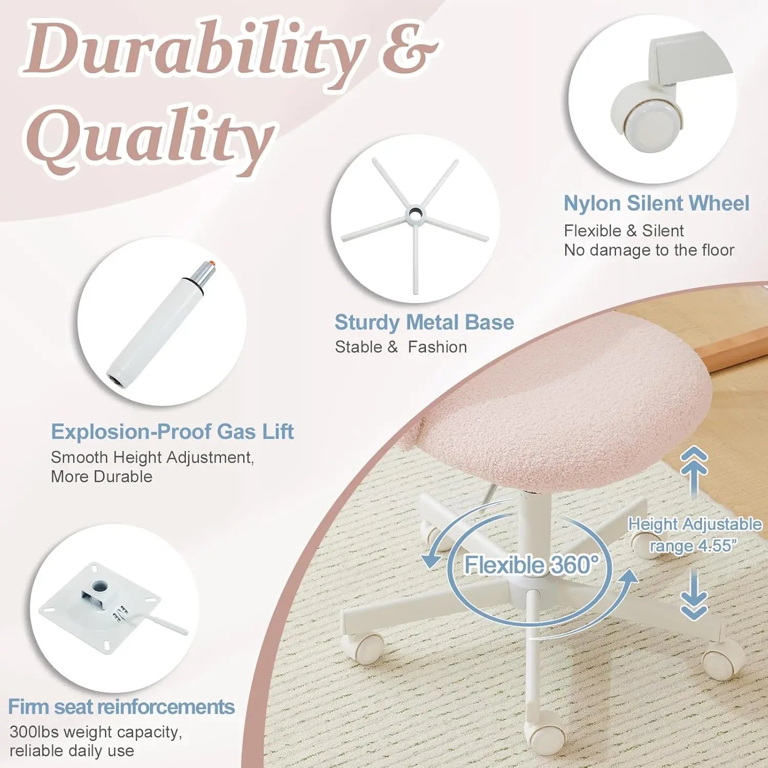 Cute Armless Desk Chair with Lumbar Support & Wheels
