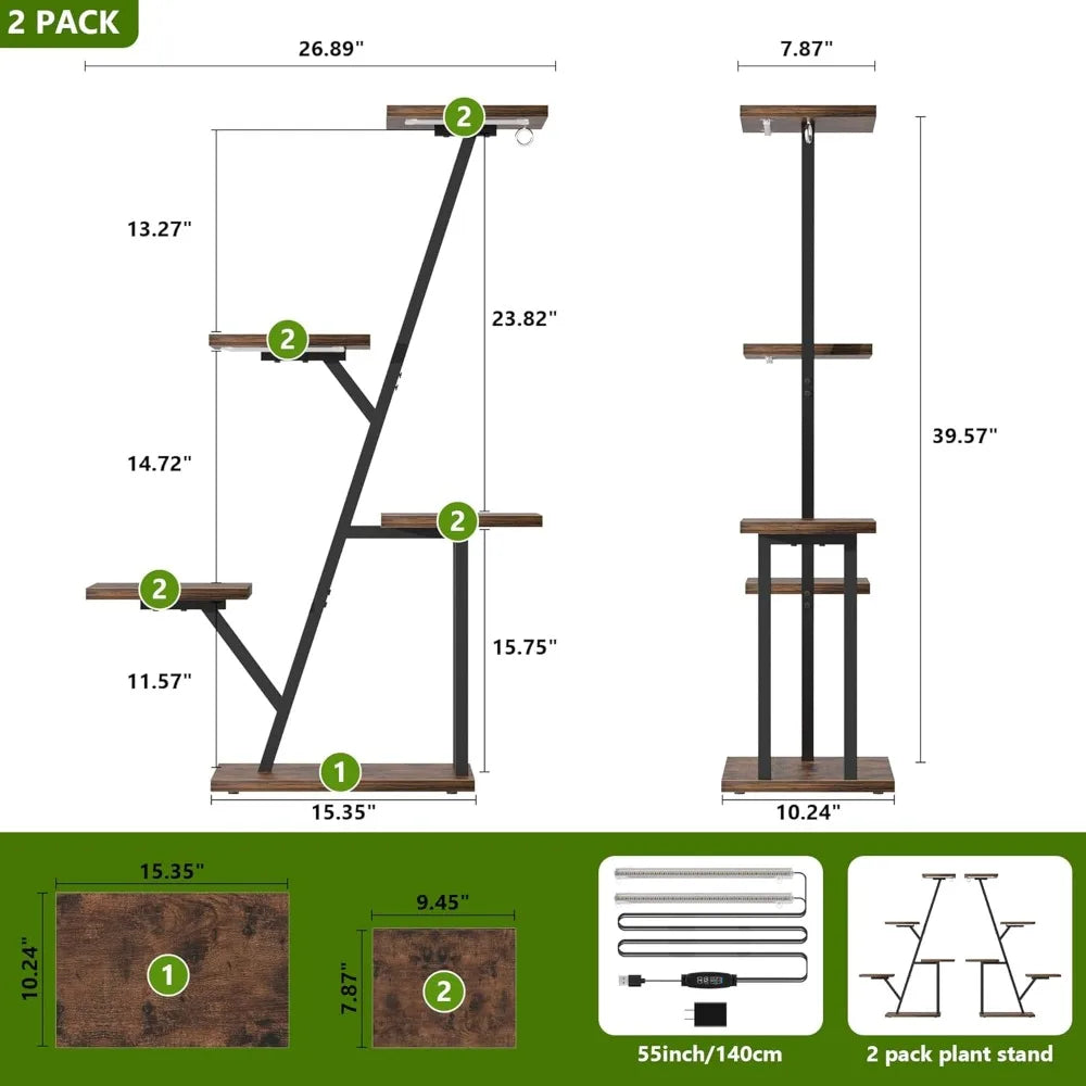 SmartSpace™ 5-Tier Corner Plant Stand with Grow Lights (2-Pack) – Indoor Vertical Plant Shelf