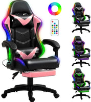 Racing Style RGB LED Lights Gaming Chairs for Adults and Kids with Lumbar Massager