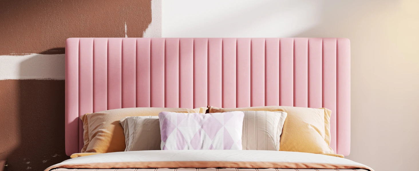 Upholstered Platform Bed Frame with Vertical Channel Tufted Velvet Fabric Adjustable Headboard