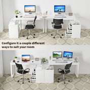 L-Shaped Desk with Drawers and Shelves, 55" Craft Desk with Storage, Removable Monitor Stand, Reversible L-Shaped Desk