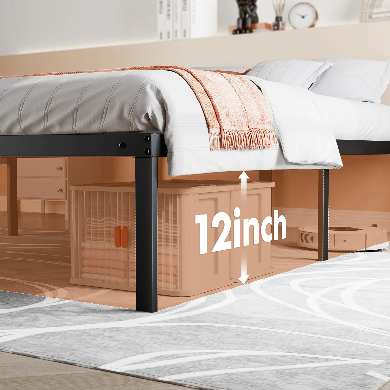 Metal Platform Bedroom Frames with Storage Space