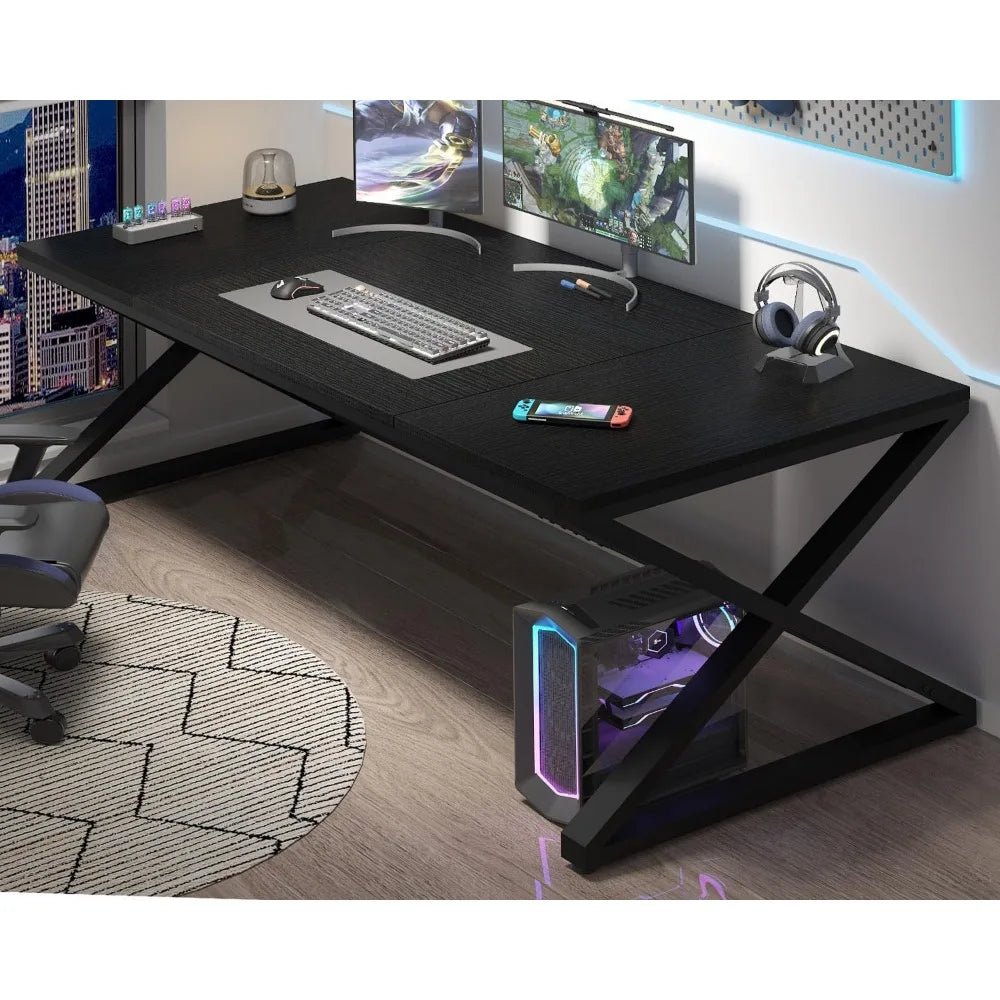 Large Black Desk, 70.8” Long Computer Desk for Home Office, Modern Wide Executive Work Desk for Writing Study, Simple Wood Meta