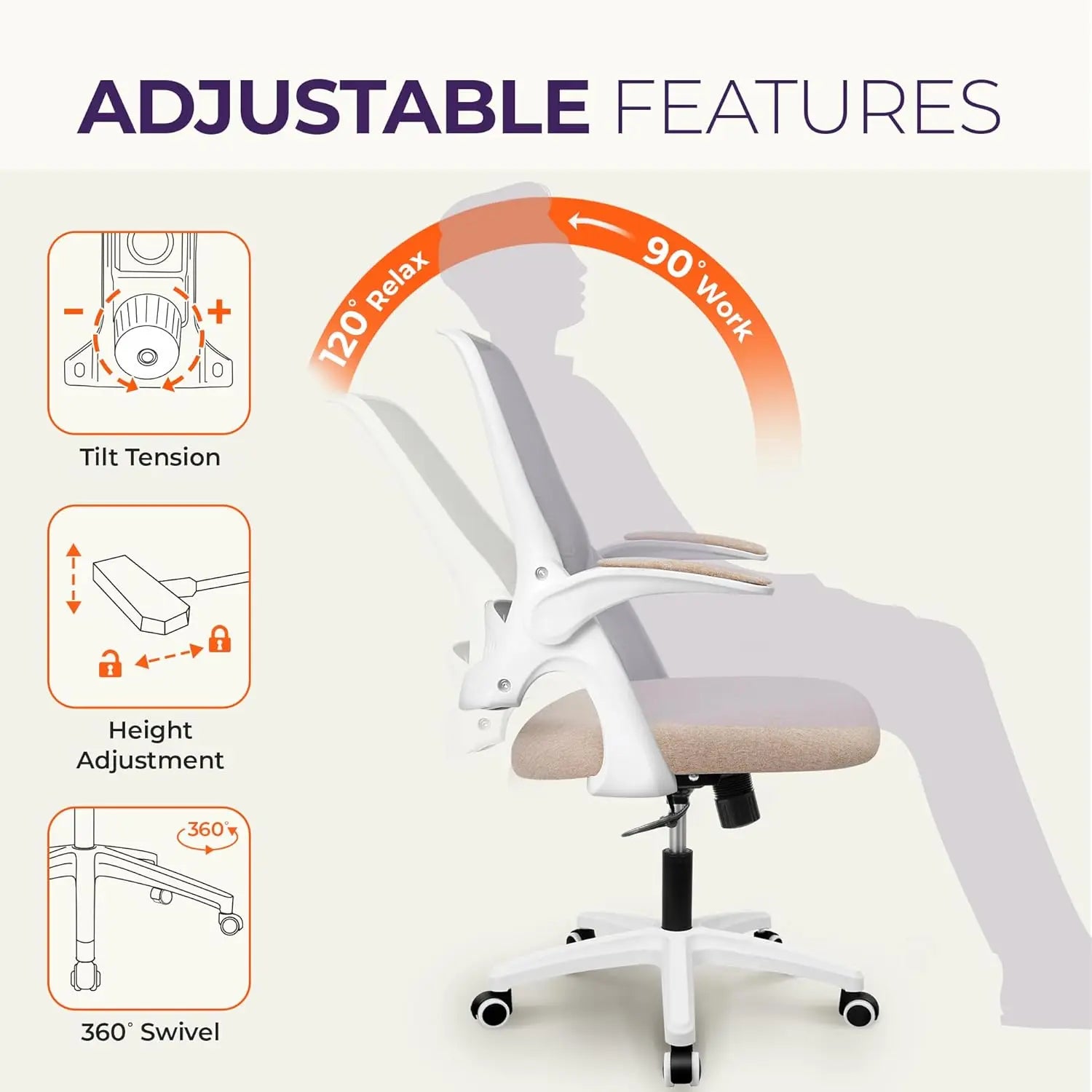 Lumbar Back Support Flip-up Padded Armrest Office Chair