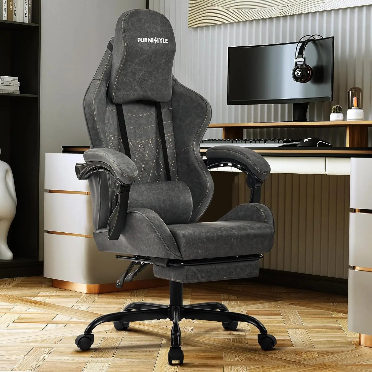 Ergonomic Gaming Chair with Footrest, Armrest, and Lumbar Support