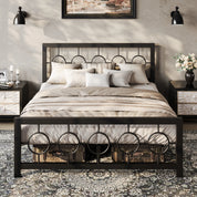 FurnishSpot Vintage Iron Metal Platform Bed Frame – Modern Circular Ring Design, Heavy-Duty Slats, Noise-Free Support (No Box Spring)