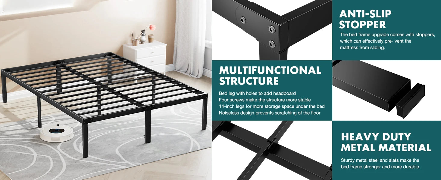 Metal Platform Bedroom Frames with Storage Space