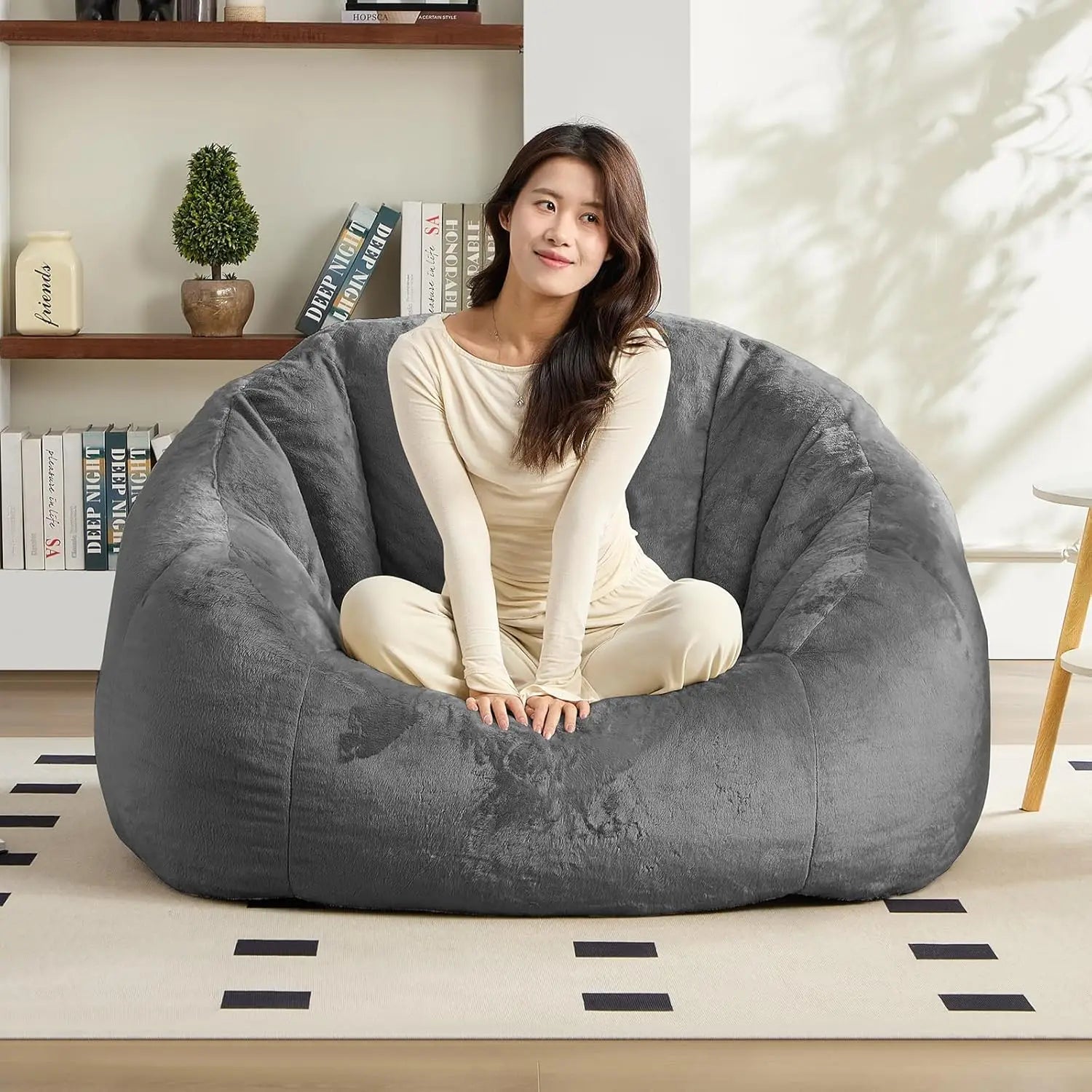 Giant Bean Bag Chair, Faux Fur Bean Bags Couch for Adults and Kids, Large Upholstered Been Bag Sofa Chairs with Filler