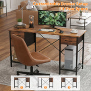 FurnishSpot® Modern Solid Wood Office Desk with Storage Cabinet – Home Office Computer Des