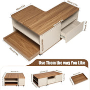 FurnishSpot Convertible Coffee Table Set with Storage & Casters | Modular Walnut Center Tables