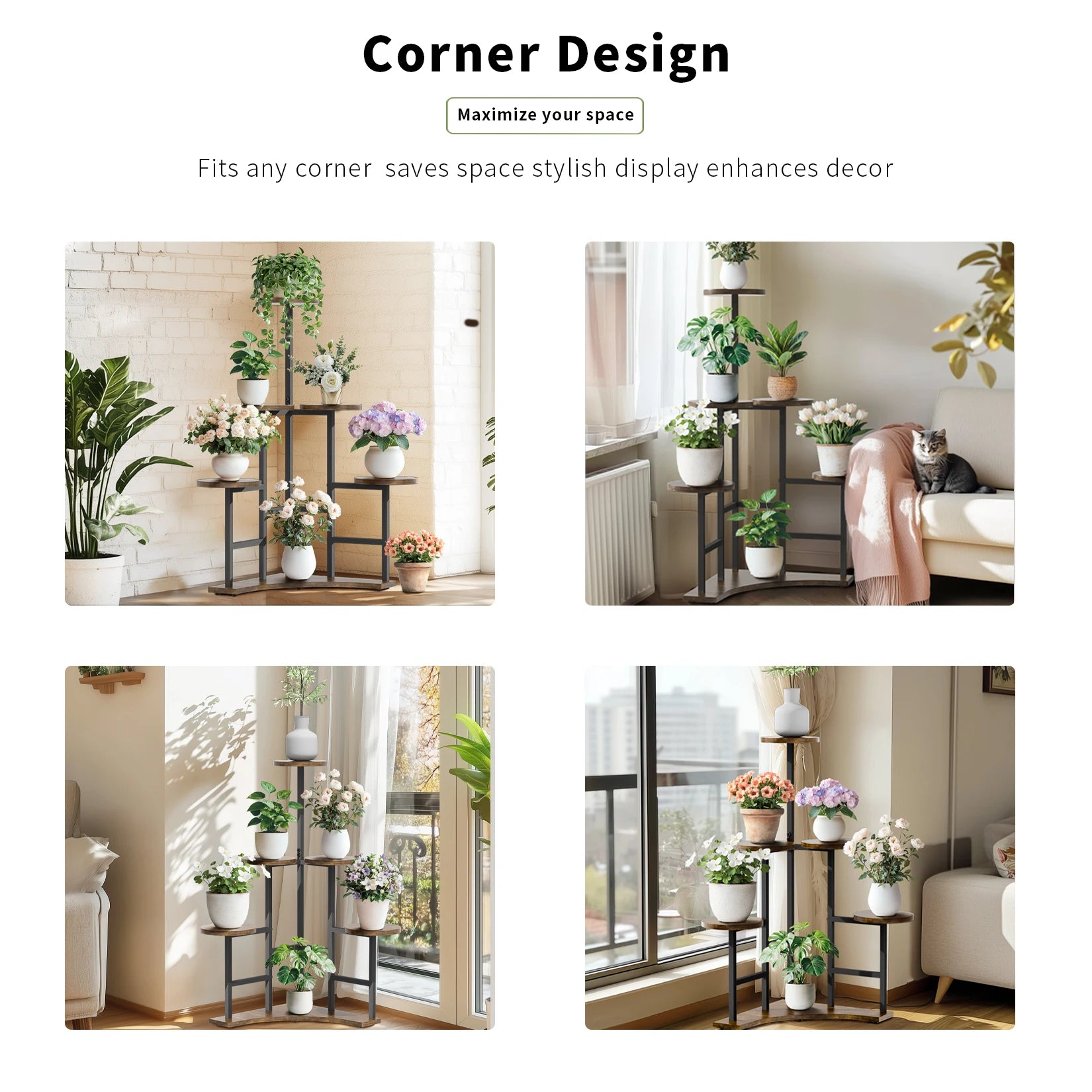 6 Tiered Corner Plant Display Rack Stand Tall Flower Shelf for Living Room Balcony Garden