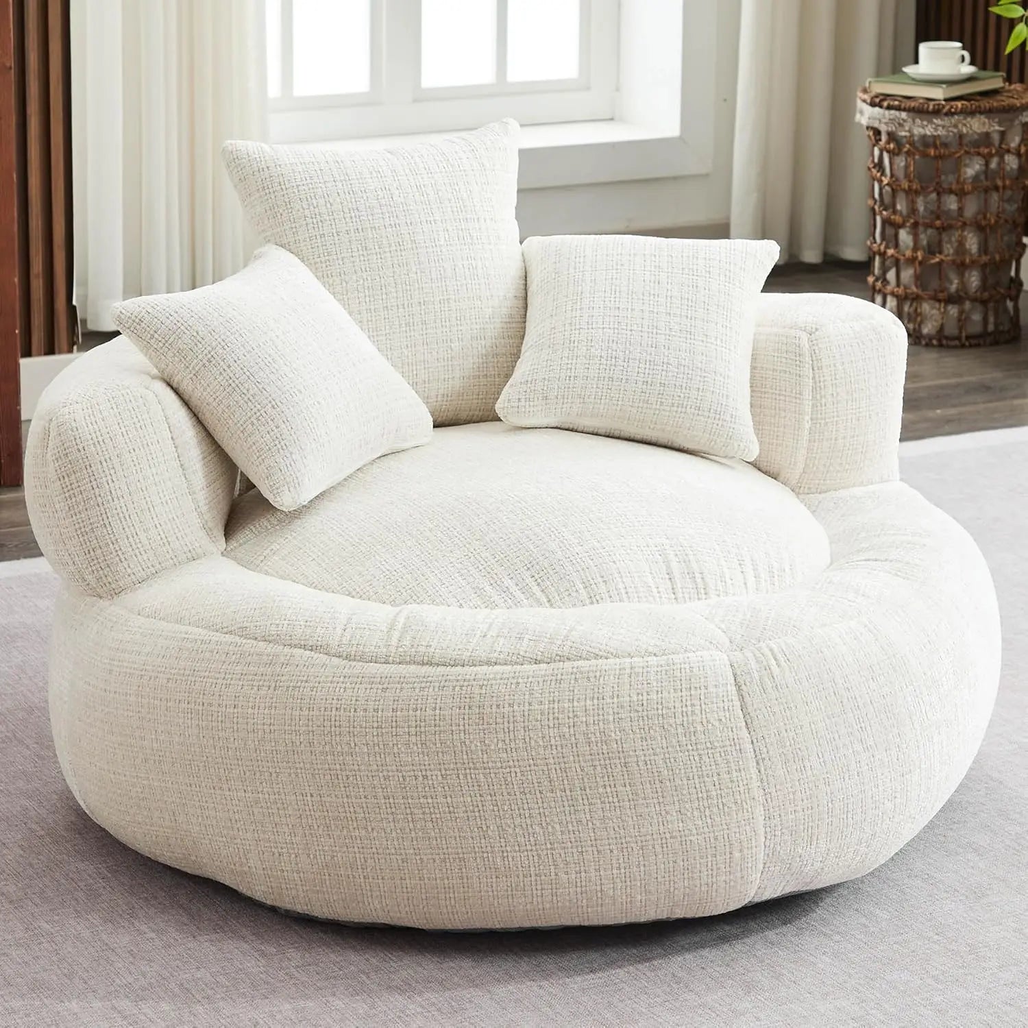 Giant Bean Bag Couch Chairs for Adults, Oversized Lazy Sofa with Memory Foam Filling and 3 Pillows, Soft Chenille Bean Bag Couch