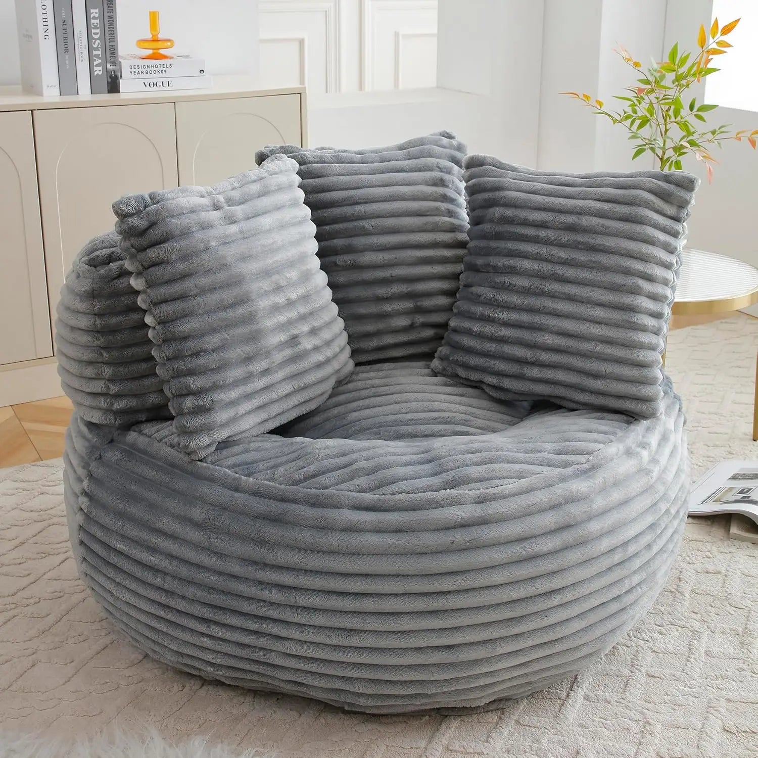 Bean Bag Chair, Giant Bean Bag Chairs for Adults, Kids, Oversized Corduroy Bean Bag Couch with Pillows, Comfy Stuffed Beanbag