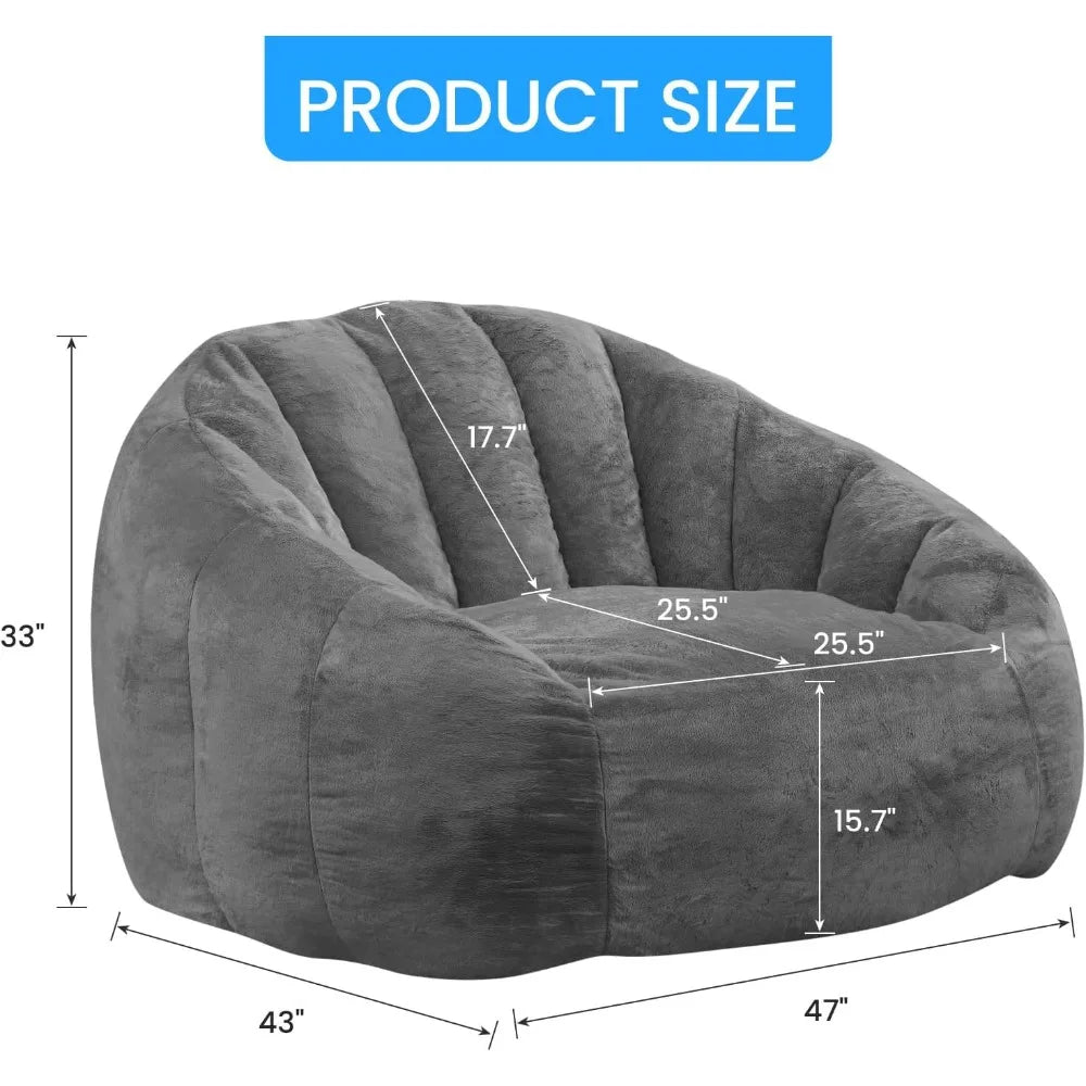 Giant Bean Bag Chair, Faux Fur Bean Bags Couch for Adults and Kids, Large Upholstered Been Bag Sofa Chairs with Filler
