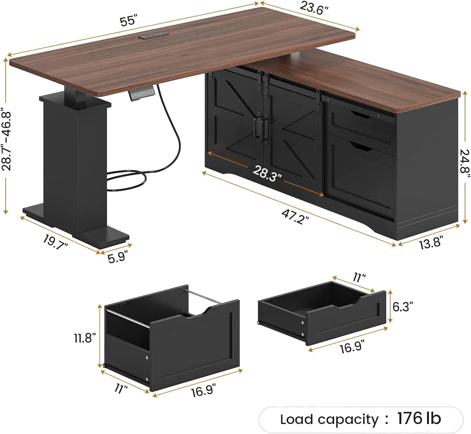 SmartHealth™ L-Shaped Standing Desk – 55" Height Adjustable Corner Desk with Storage Drawers