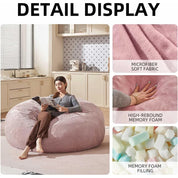 Bean Bag Chair 5Ft, Memory Foam Filled, Large Beanbag Chairs for Adults and Teens, Soft Sofa with Removable Flannel Cover, Round