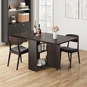 Folding Dining Table for 4, 2 Storage Shelf, Space Saving Table