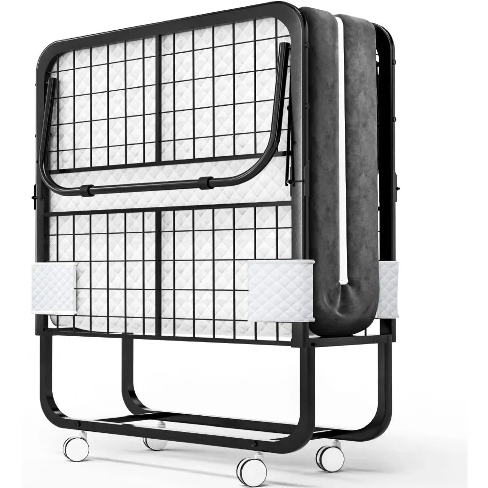 Folding Bed with Mattress - 75x31 Cot Size Frame - Portable Rollaway Guest Bed with 5-inch Memory Foam Mattress - Space-Saving