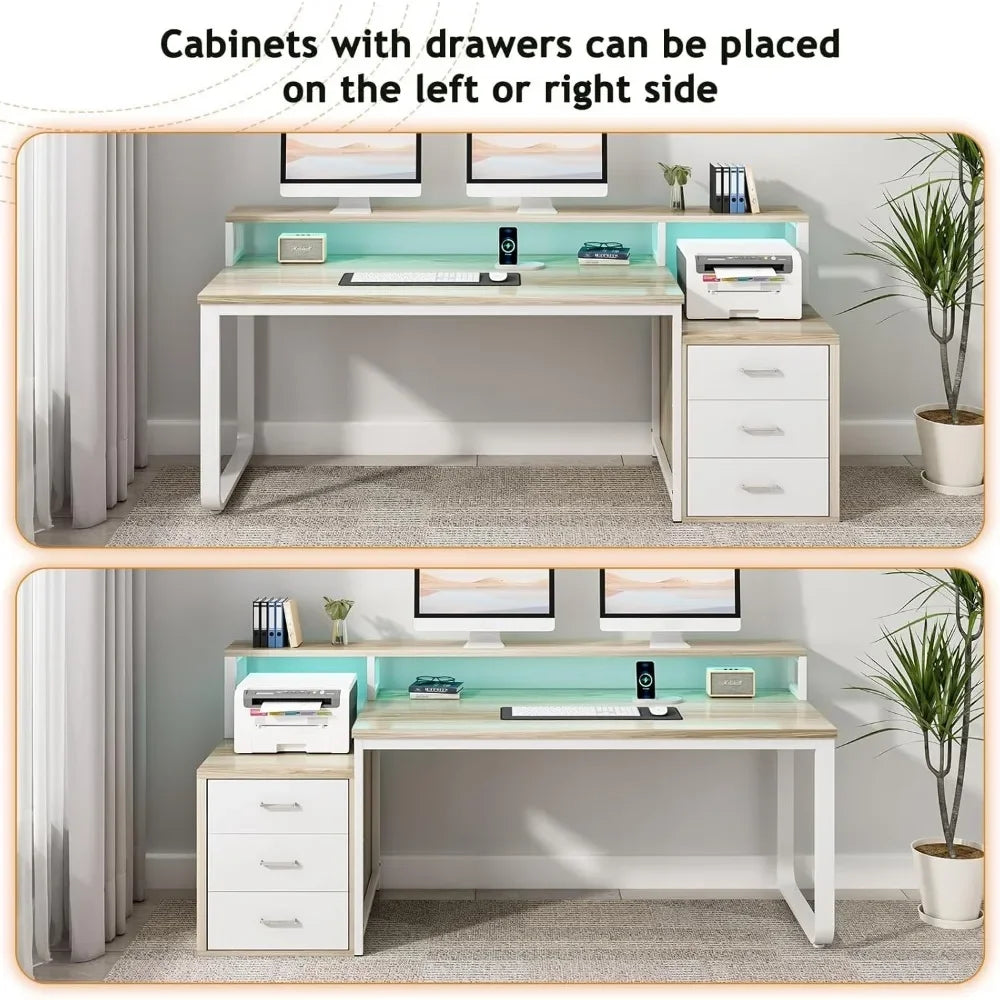 67" Computer Desk with 3 Drawers, Home Office Desk with Long Monitor Stand and Printer Space, Office Desk with Storage