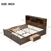 Harper & Bright Designs King Size Platform Bed with Bookcase Headboard and Storage Drawers, Wood King Storage Bed Frame with USB