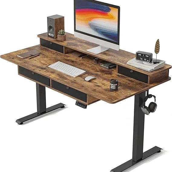 48 x 24 Electric Standing Desk Adjustable Height with 4 Drawers, Sit Stand Desk with Storage Shelf, Rising Desk with Splice Boa