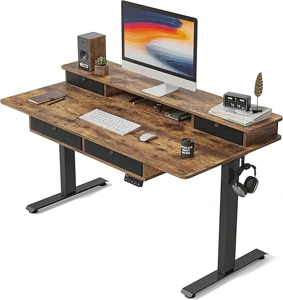 48 x 24 Electric Standing Desk Adjustable Height with 4 Drawers, Sit Stand Desk with Storage Shelf, Rising Desk with Splice Boa