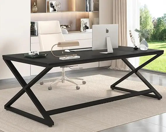 Large Black Desk, 70.8” Long Computer Desk for Home Office, Modern Wide Executive Work Desk for Writing Study, Simple Wood Meta