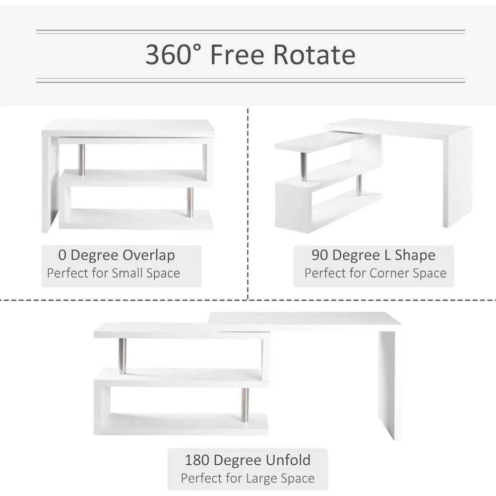 L Shaped Rotating Corner Computer Desk