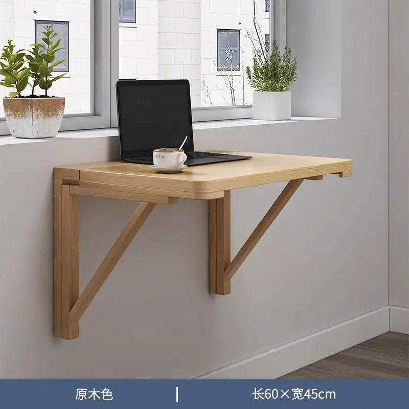 Solid wood wall folding table wall hanging computer table desk small apartment wall hanging dining table bedroom against the