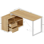 L Shaped Desk with Drawers&Shelves, 55'' Corner Computer Desk with Power Outlets, Reversible PC Table with Storage File Cabinet