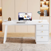 Tribesigns White Computer Desk with Drawers: 55 Inches Modern Home Office Desk with Storage, Small Wood Study Writing Work Table