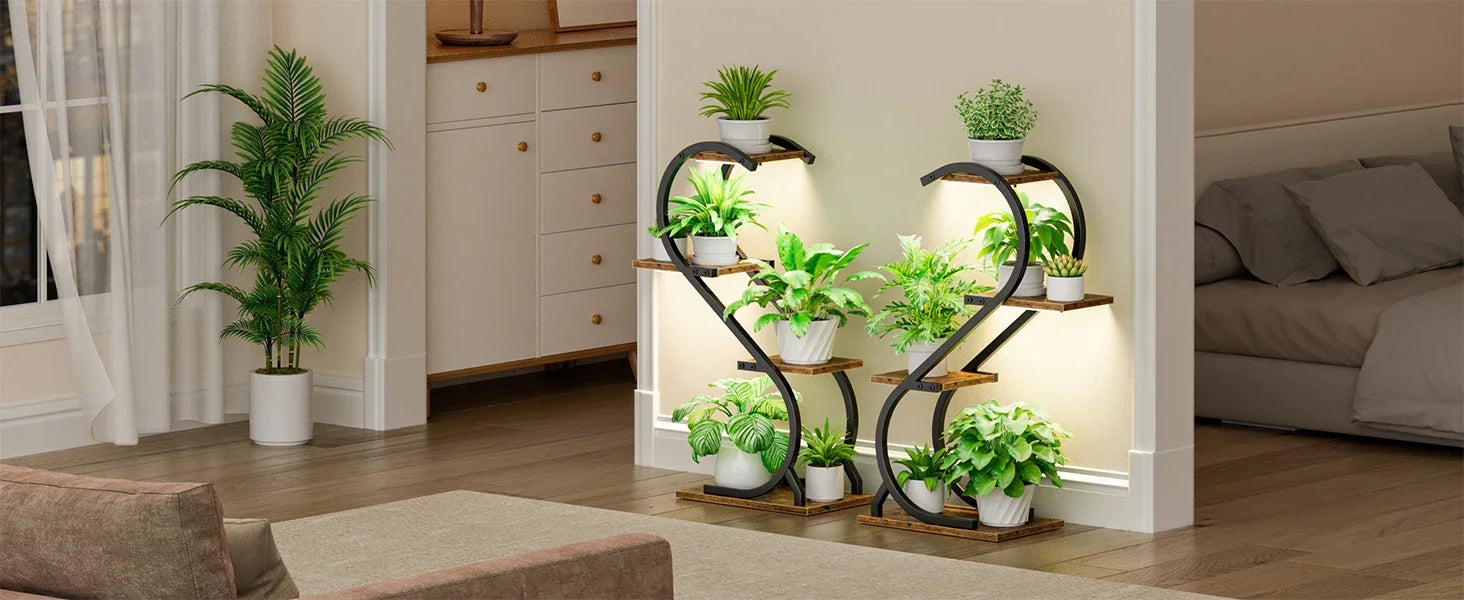 Indoor 4 Tiered Metal Plant Stand with Grow Light