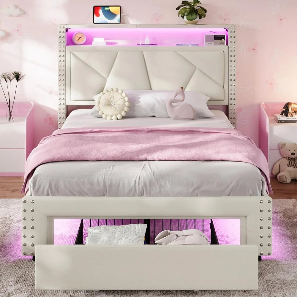 White Twin Bed Frames with LED Lights