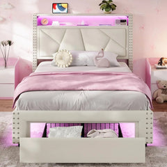 White Twin Bed Frames with LED Lights