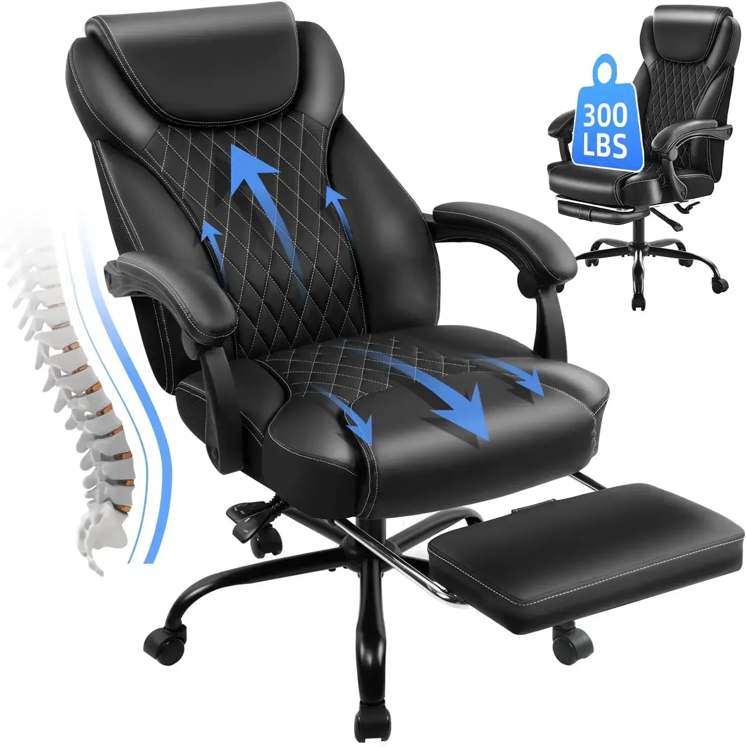 Ergonomic Big and Tall High Back Leather Office Chair with Lumbar Support and Footrest