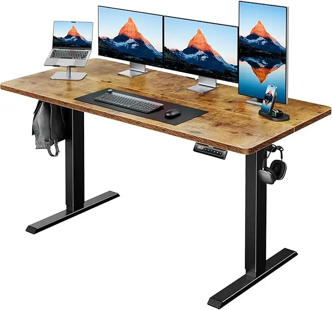 55" x 24" Electric Standing Desk Adjustable Height, 4 Memory Height Settings, Headphone Hook, Cable Manager, Sit Stand Up Desk