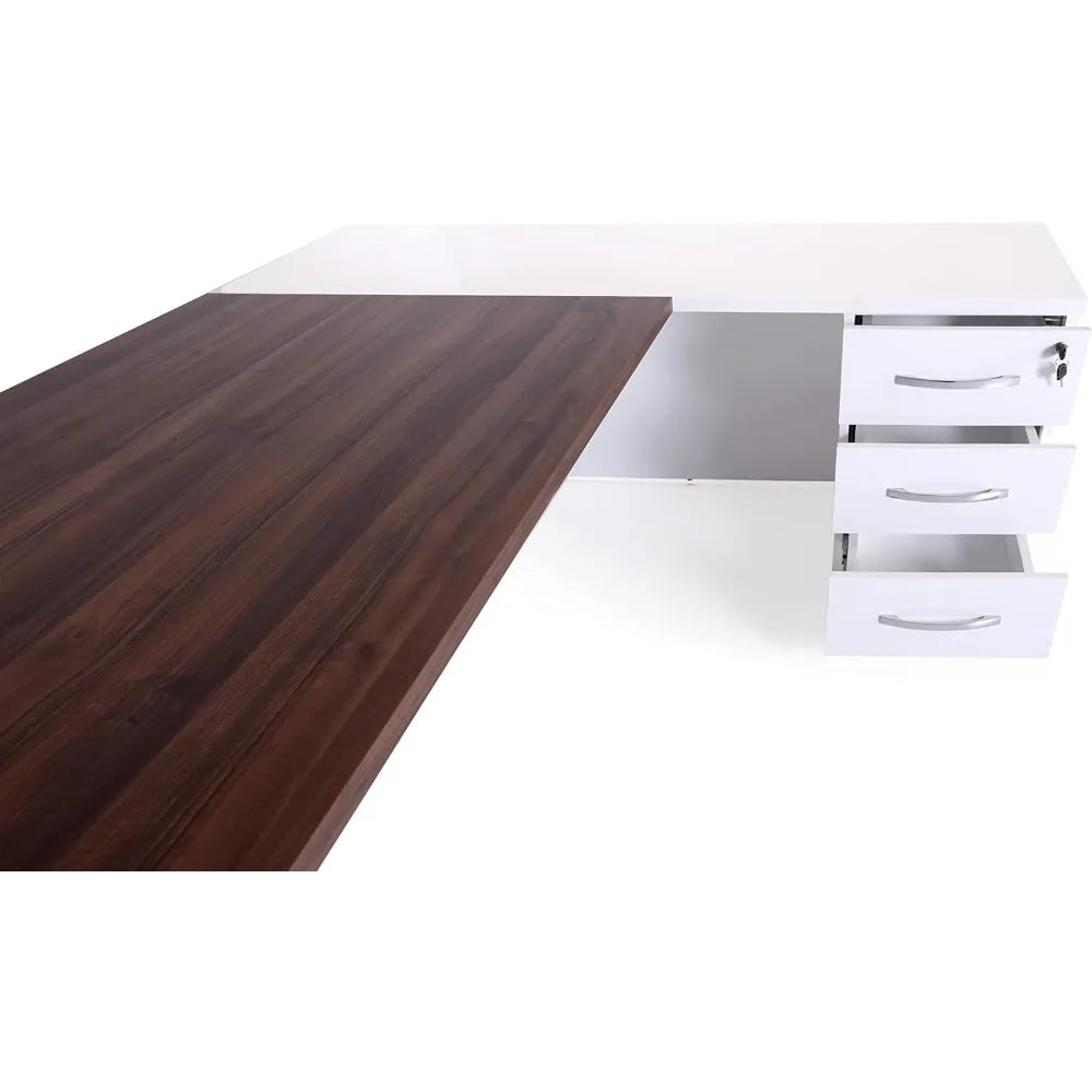 L-Shaped Executive Office Desk with File Cabinet