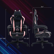 Cute Racing Gamer Chair, Faux Leather Gaming Chair with Footrest, Headrest and Lumbar Support, Black