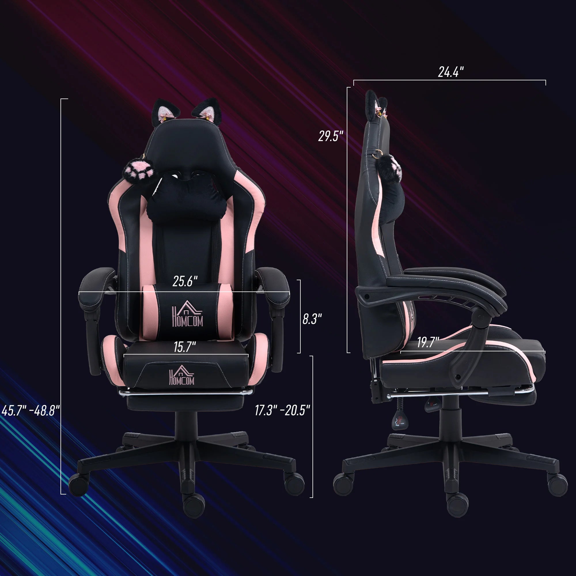 Cute Racing Gamer Chair, Faux Leather Gaming Chair with Footrest, Headrest and Lumbar Support, Black