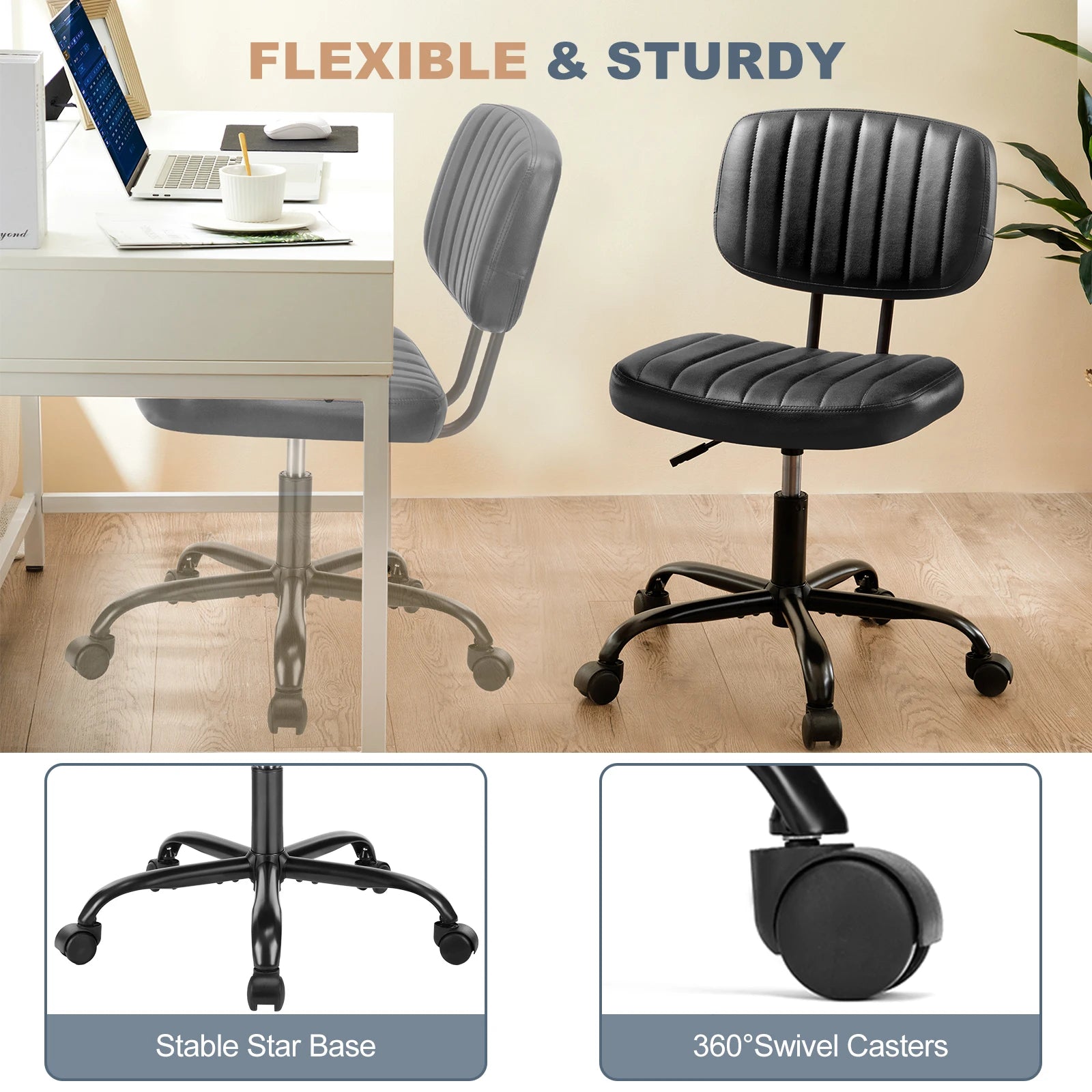 Armless Office Desk Chair with Back Lumbar Support