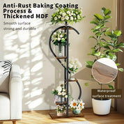 5-Tier S-Shaped Metal Plant Stand with MDF Shelves – Decorative Indoor & Outdoor Plant Display for Balcony, Living Room, Garden, Patio, or Porch