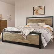 Heavy Duty Platform Metal Base Bed Frame with Modern Headboard