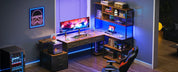 79 Inch L Shaped Desk with File Drawers, Reversible L Shaped Gaming Desk with Power Outlets & LED Lights, Computer Desk