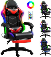 Racing Style RGB LED Lights Gaming Chairs for Adults and Kids with Lumbar Massager