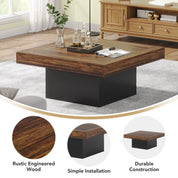 FurnishSpot Square Wooden Coffee Table – Modern Minimalist Coffee Table for Living Room