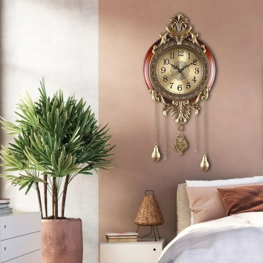 Large Pendulum Wall Clock, Vintage Real Wood Hanging Clock, Battery Operated Silent Quartz, Indoor Wall Art Decoratio