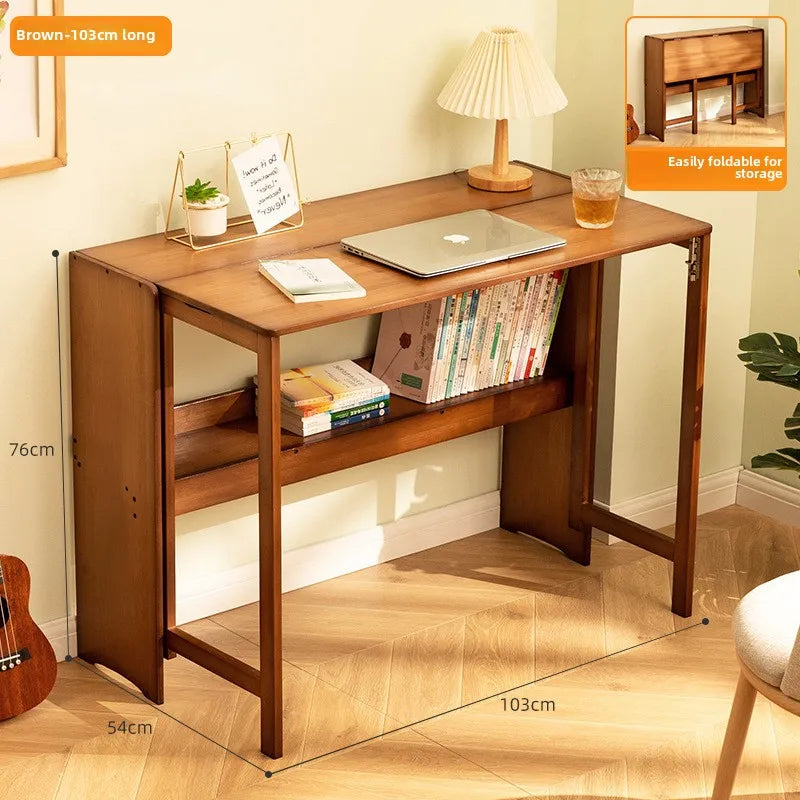 FurnishSpot Adjustable Folding Bamboo Computer Desk – Space Saving Walnut Laptop Table for Small Home Office