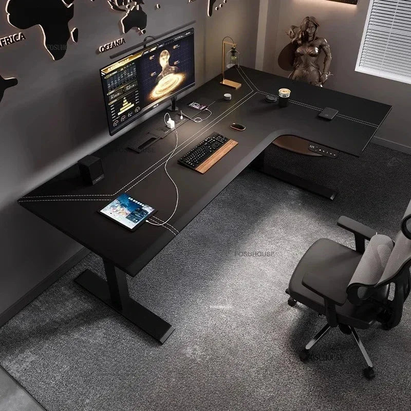 Luxury Corner Lift Computer Desks Home Office Furniture Designer L-shaped Wood Gaming Table Bedroom Student Dormitory Study Desk