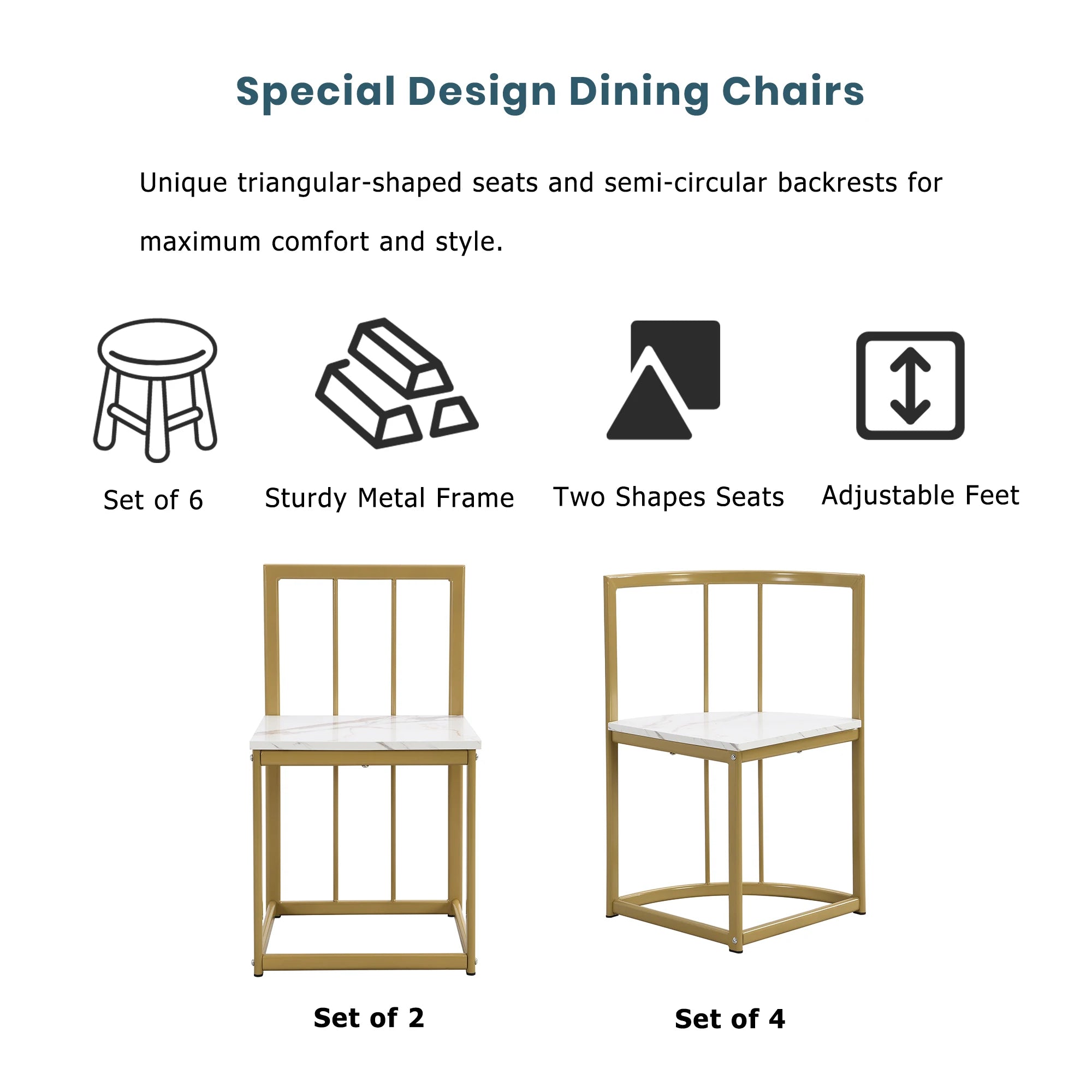 TOPMAX Modern 7-Piece Dining Table Set with Faux Marble Compact 55Inch Kitchen Table Set for 6