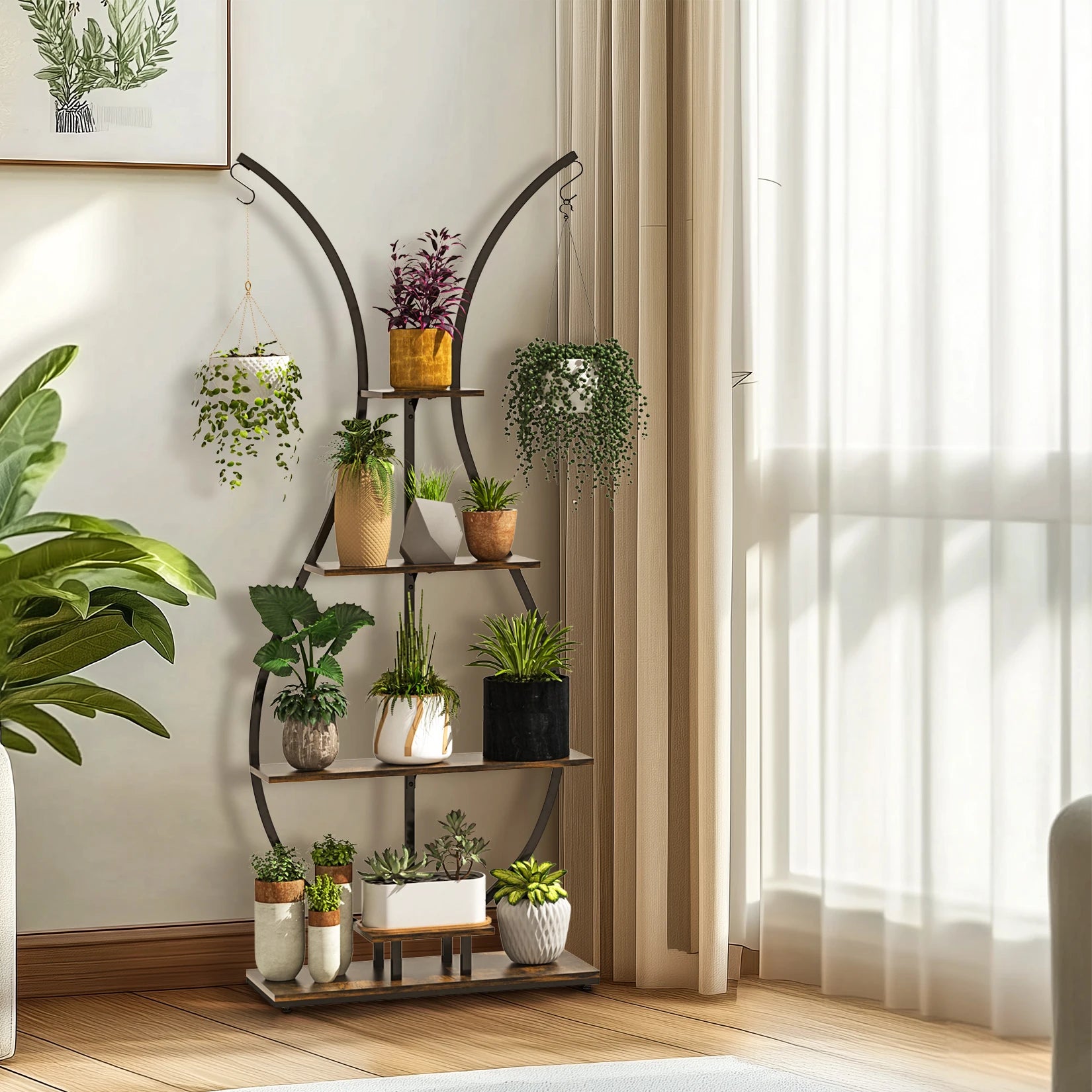 Large Vase Shaped 5 Tier Plant Stand for Home Patio Decor